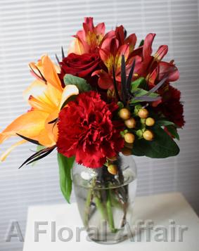 RF0371-Orange and Red Mixed Fall Centerpiece