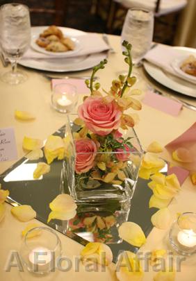 RF0376-Blush Pink and Yellow, Whimspcal Low Spring Centerpiece