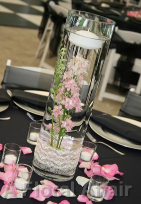 RF0394-Simple Elegant Centerpiece with Lace and Candle