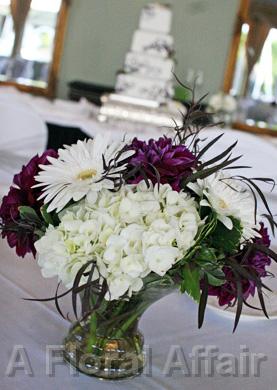 RF0428-Low White and Purple Centerpiece