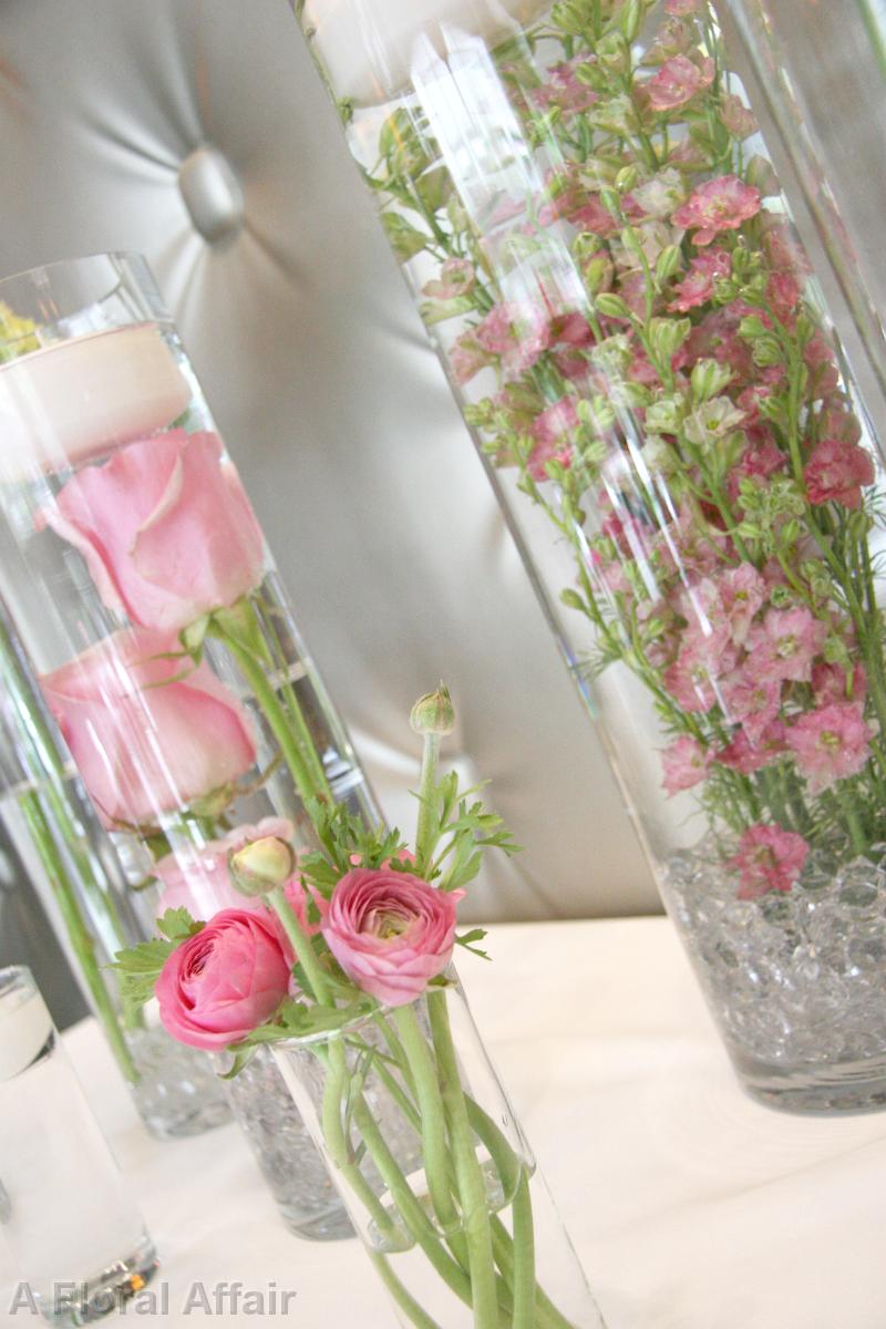 RF0486-Pink Flowers In Cylinder Vases