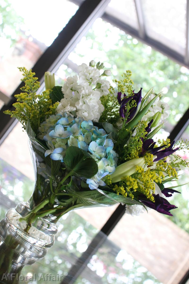 RF0497-Low Pool Blue, White, Purple and Yellow Centerpiece