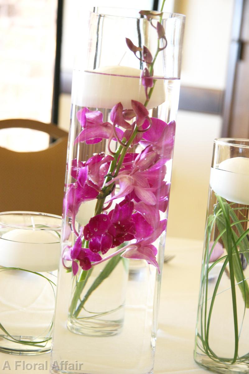 RF0501-Plum Orchid and Floating Candle Centerpiece Setting