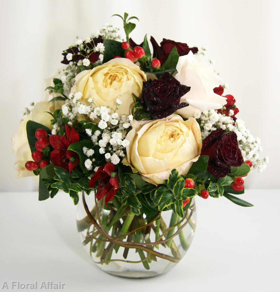 RF0594-Romantic Red and Ivory Low Centerpiece