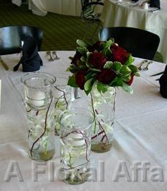 RF0776-Elegant Chic, Red and White Centerpiece in Water with Candle Accent