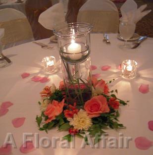 RF0922-Graceful Garden, Peach and White Centerpiece with Candle Accent