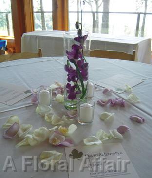 RF0991-Contemporary, Simple, Purple Centerpiece with Candle Accent
