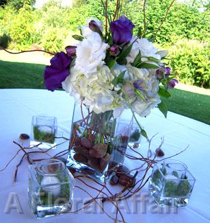 RF0995-Natural Rustic Purple and White Centerpiece and Votive Candle Accents