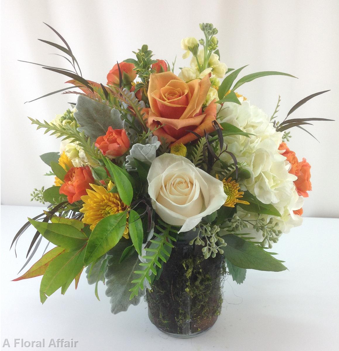 RF1107-Low Rustic Orange and White Centerpiece-1