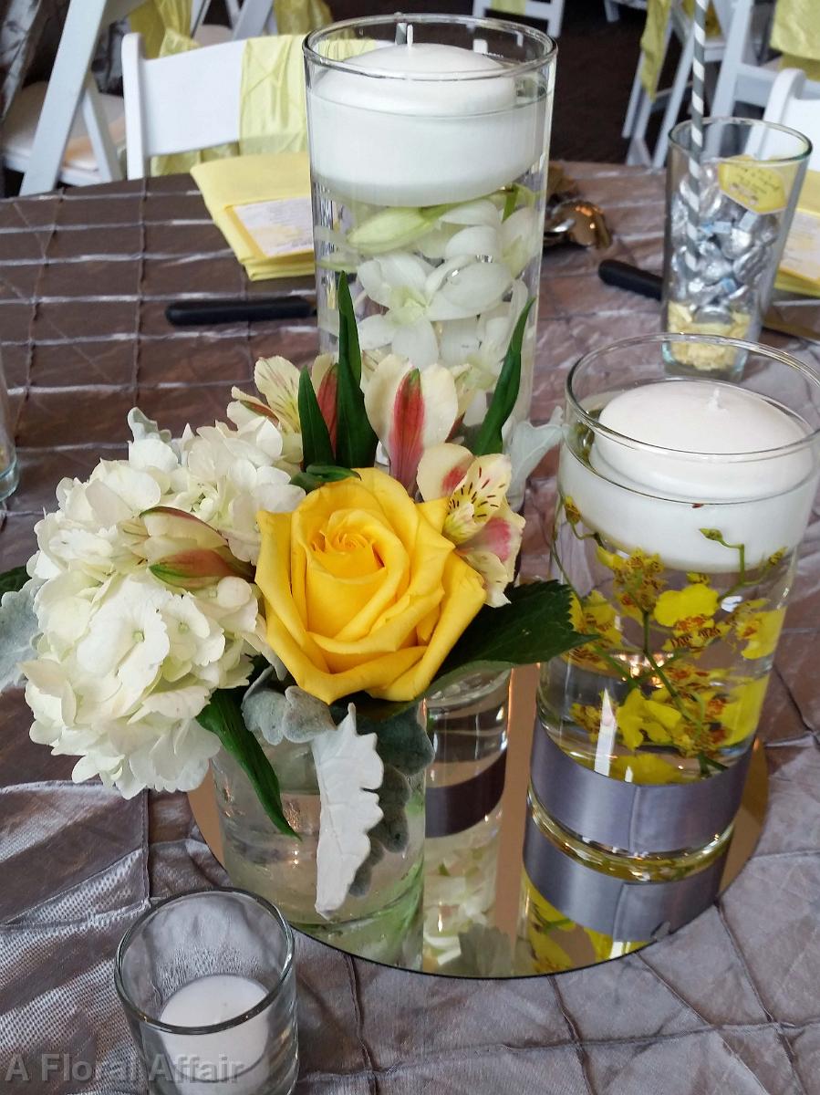 RF1192-Yellow and White Orchid and Floating Candle Centerpiece