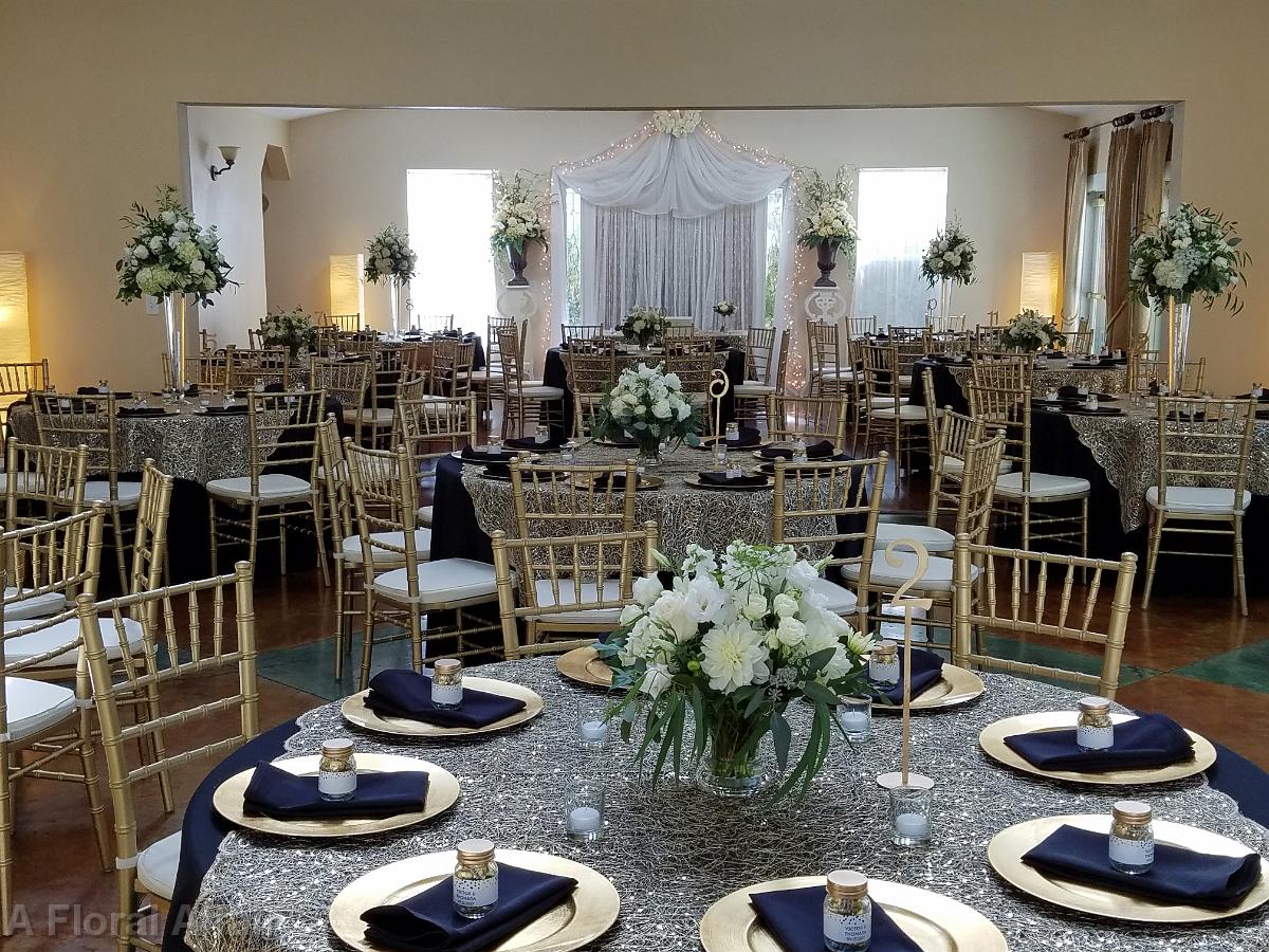 RF1423-Ainsworth House Sophisticated White, Green and Gold Centerpieces