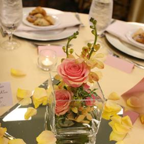 RF0376-Blush Pink and Yellow, Whimspcal Low Spring Centerpiece