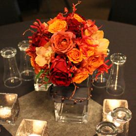 RF0434-Rust Oragne and Red Rustic Fall Centerpiece