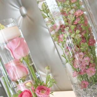 RF0486-Pink Flowers In Cylinder Vases