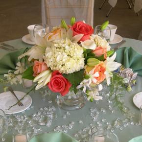RF0854-Traditional, Elegant, Coral, and While Centerpiece