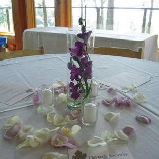 RF0991-Contemporary, Simple, Purple Centerpiece with Candle Accent