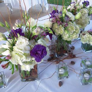 RF0993-Natural Rustic Purple and White Centerpiece and Votive Cube Candle Accents