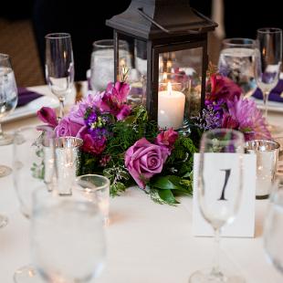 RF1181-Lantern Centerpiece in Shades of Orchid and Plum