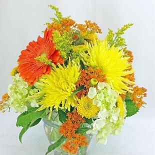 RF1224-Orange Gerber Daisies and Spider Mum Bouquet edited-1