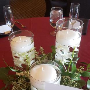 RF1475-Floating Candle Centerpiece with White Orchids and Greenery