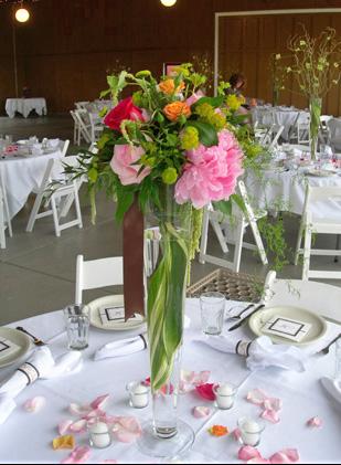RF0852-Soft Pink, Coral, Orange, and Green Whimsical Garden Tall Centerpiece