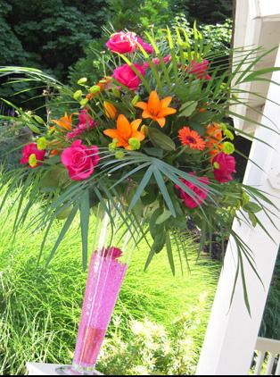 RF0946-Bright Orange, Hot Pink and Lime Green Summer Fun Tall Centerpiece