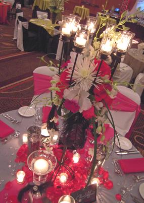 RF1026-Hot Pink and White Whimsical Candelabra Tall Centerpiece