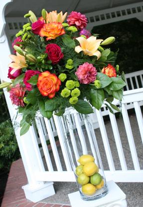 RF1051-Yellow, Pink, Orange, and Green, Bright and Tropical Tall Centerpiece