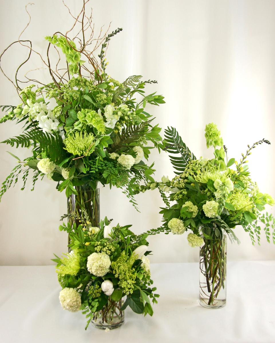RF1080-Green and White, Organic Woodland Tall and Low Centerpieces