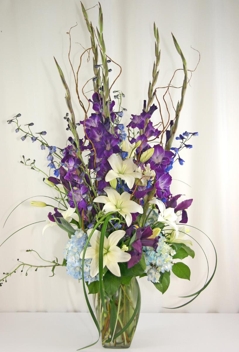 SY0054-Tall Purple, Blue and White Vase Arrangement