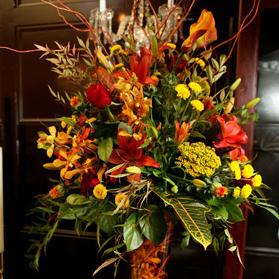 RF0868-Yellow, Rust Orange and Red, Sophisticated Fall Tall Centerpiece