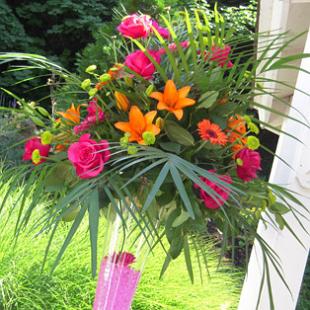 RF0946-Bright Orange, Hot Pink and Lime Green Summer Fun Tall Centerpiece