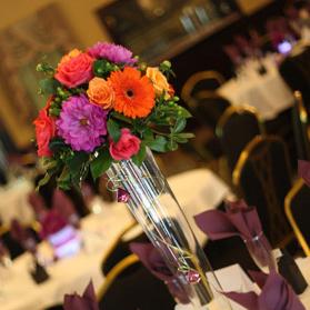RF0989-Orange, Apricot, Coral, and Lavender Bright Summer Tall Centerpiece