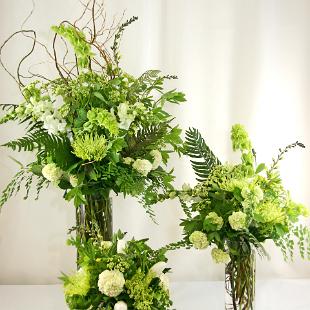 RF1080-Green and White, Organic Woodland Tall and Low Centerpieces