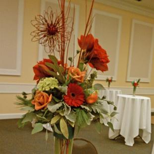 RF1109-Rust Orange and Green, Edgy Whimsical Tall Centerpiece