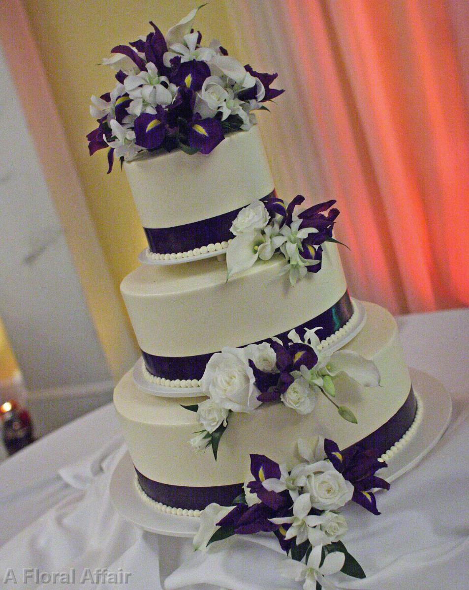 CA0112-Purple and White Cascading Cake Flowers
