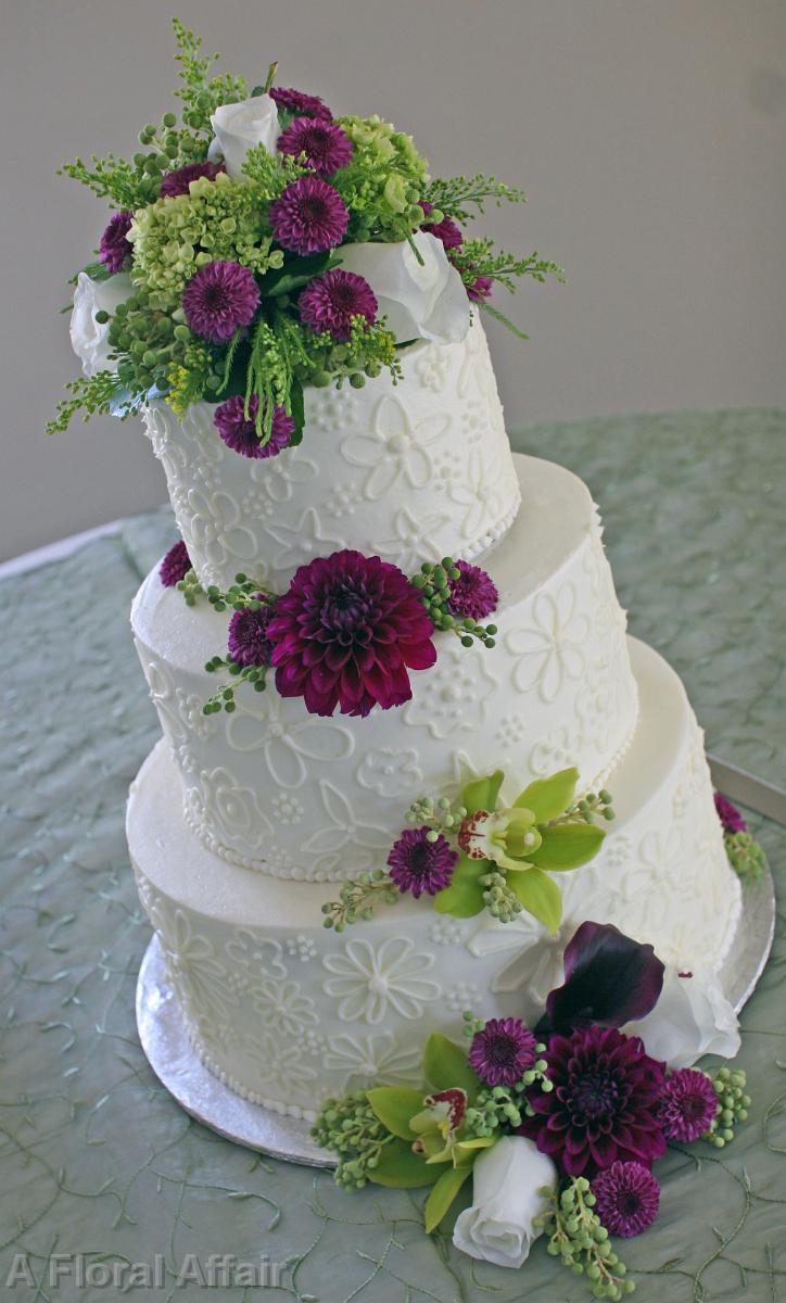 CA0119-Garden Greens and Plum Wedding Cake Flowers