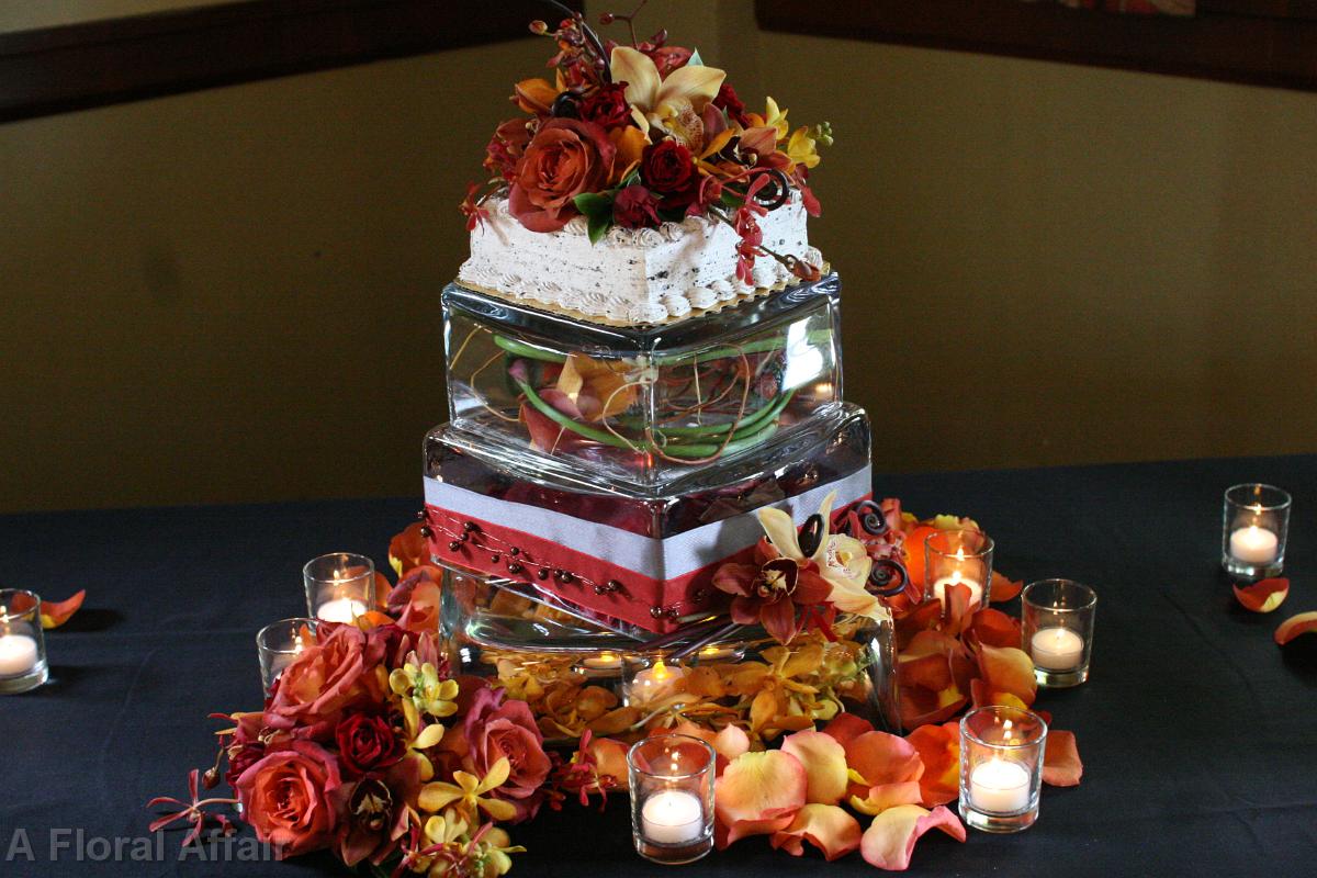 CA0120-Glass stacked wedding cake stand and floral