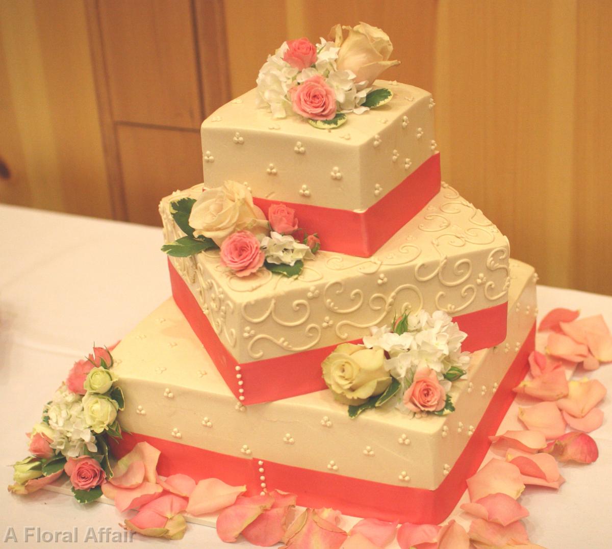 CA0122-Peach, Champagne and White Cake Floral