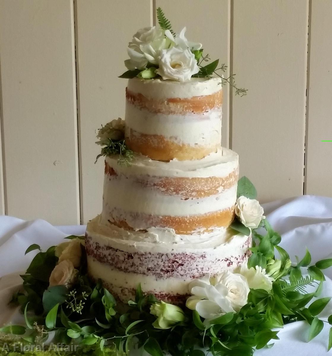 CA0153-Naked Cake with White Flowers and Greenery