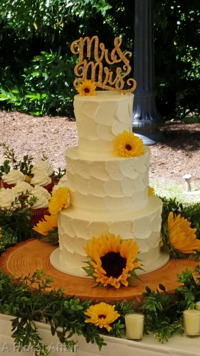 CA0158-White Cake with Sunflowers and Greenery