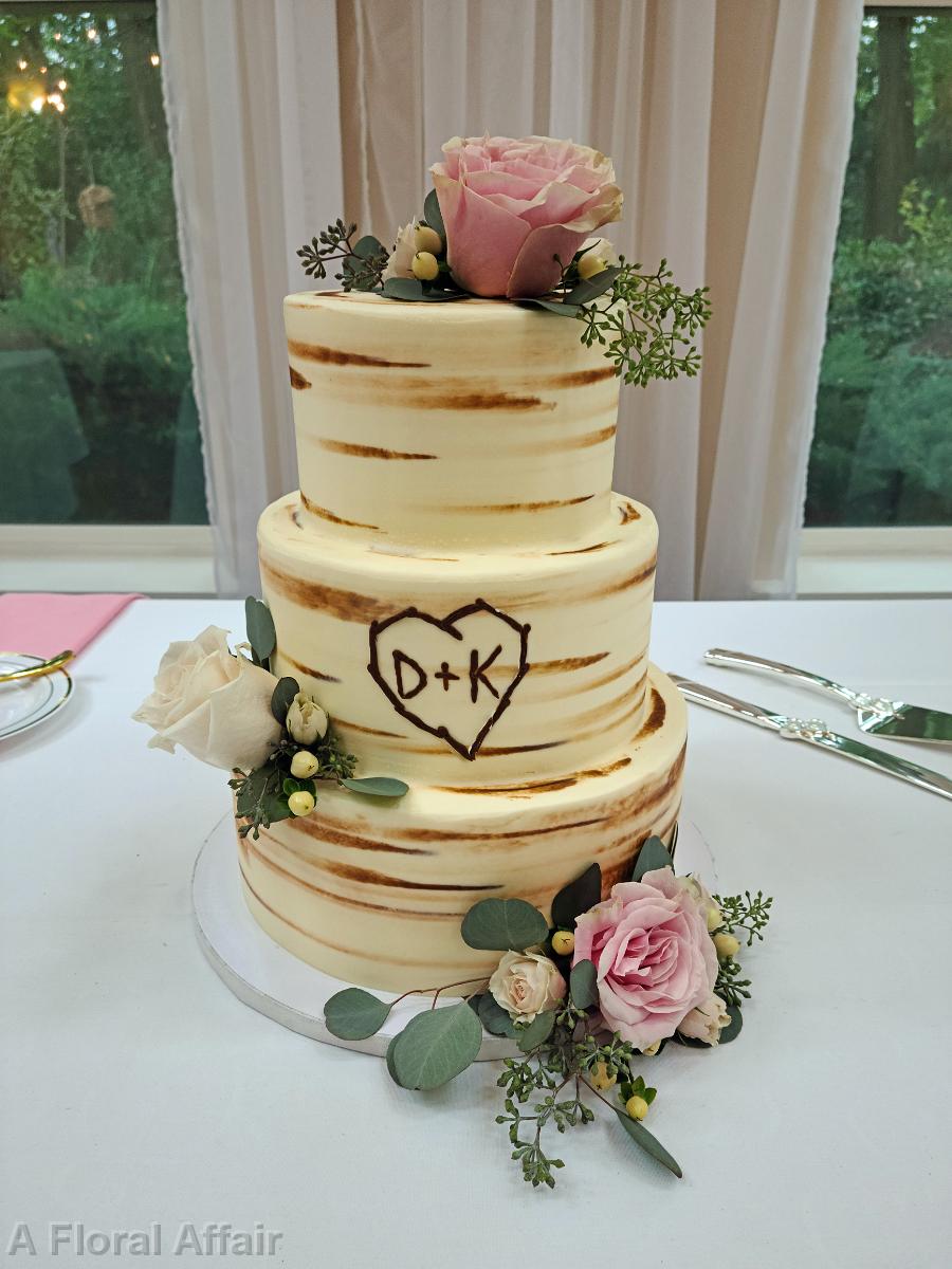 CA0210-3 Tier Rustic Look Cake with Blush and Ivory Roses