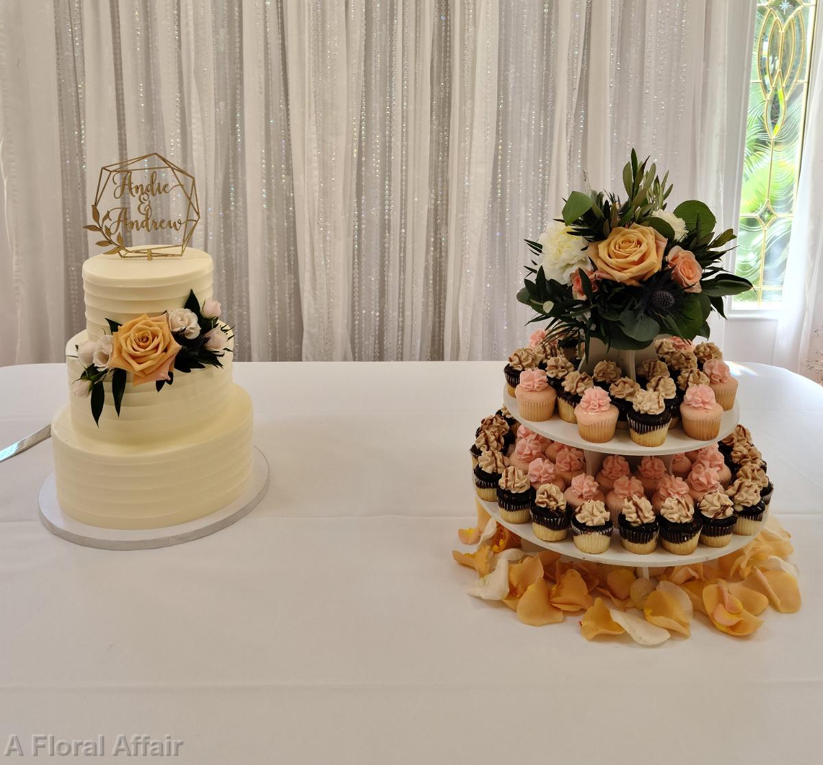 CA0214-Light Orange and Blush Wedding Cake And Cupcake Floral