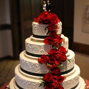 CA0164-Wedding Cake with Red Roses Cascading Down Cake