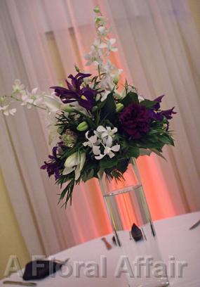 RF1021-Purple and White Sophisticated Tall Centerpiece