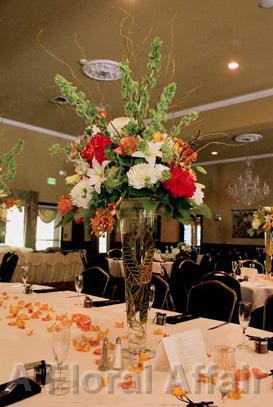 RF0932-Orange, Green and White Elegant Tall Centerpiece