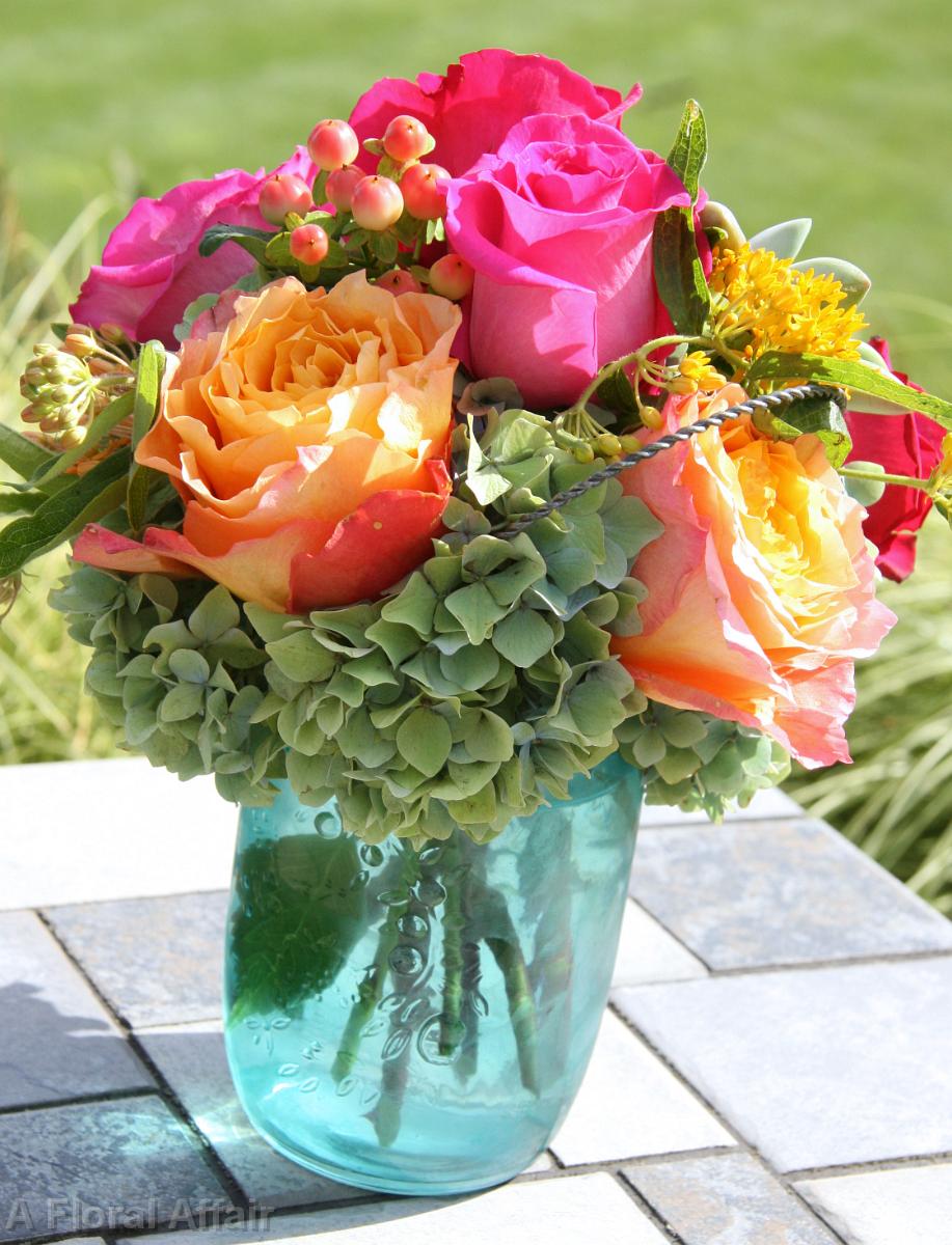 RF0508-Summer Blue Mason Jar Arrangement