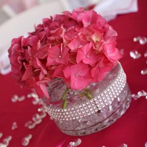 RF0404-Pink Hydrangea and Rhinestone Centerpiece