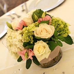 RF0346-Romantic Low Green, Ivory and Pink Centerpiece