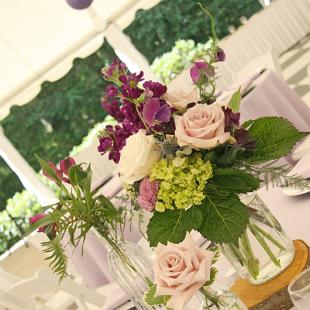 RF0555-Mason Jar and Vintage Bottle Lavender and Blush Table Setting